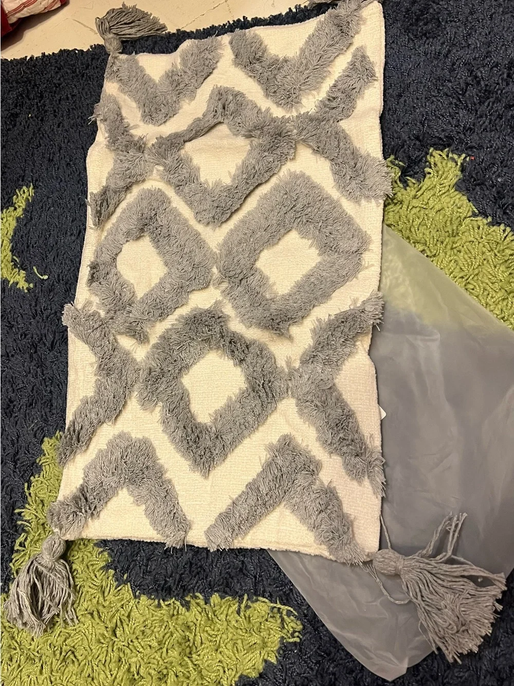 Amazon Chenille Rectangular pillow Cover Cream and Gray Set of 3